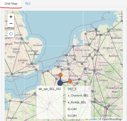 Grid Map of commodity locations and trade links on a geographic map